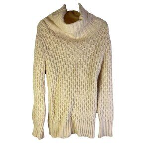 Vintage 90s Irish Wool Cable Knit Fisherman Sweater Cowl Neck